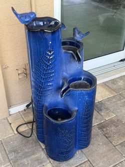 Large Blue Ceramic Cascading Outdoor Fountain