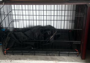 Dog crate w/ bottom plate, cushion, and cover