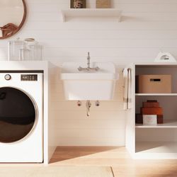 Eridanus 24 Inch Utility Sink, Farmhouse Kitchen Sink Wall Mounted Laundry Sink Floating Porcelain Ceramic Trough High Back for Garage, Workshop, Wash