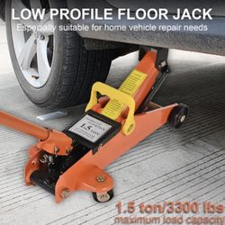 Heavy-Duty Hydraulic Floor Jack 1.5 Ton Low Profile Steel Jack for Car & Garage Orange