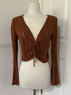 Elegant Rust Lace-Up Crop Blouse