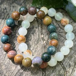 10mm Ocean Jasper And Afghan Jade Bracelets