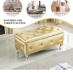 Anwick Ottoman Seat with Storage, Upholstered Storage Bench and Bed End Storage Bench for Bedroom, Living Room, Tufted Button Trim (golded)