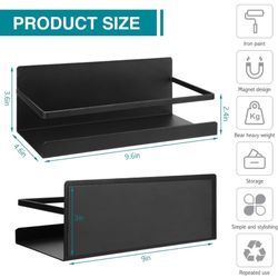 Magnetic Spice Rack for Refrigerator, Magnetic Spice Organizer, Black Metal Magnetic Shelf Holder for Fridge and Microwave Oven 9.6 x 4.7 x 3.5 inch, 