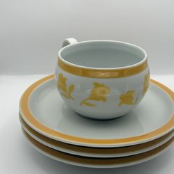 Set of 4 Block Hearthstone Ginger Vista Alegre Portugal Yellow Cups With Saucers