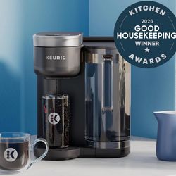 Versatile Keurig coffee maker. Makes hot coffee and iced drinks. Super fast, can get iced beverages ready in 3 minutes or less. Dimensions are 12.16 i