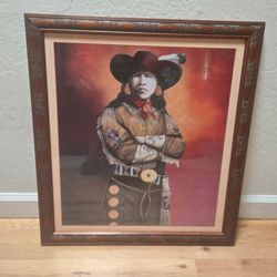 J.D. Challenger NEW RULES Signed Art Poster Framed Sz 23.5x21" Native American