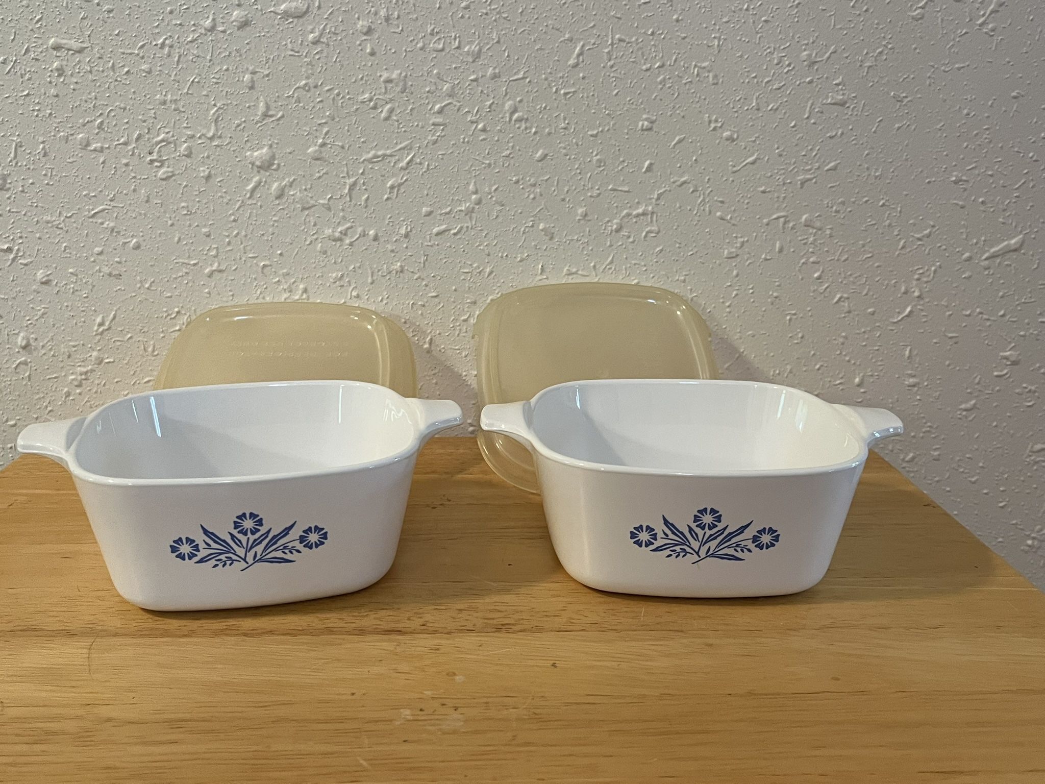 Set of 2 Corning Ware Blue Cornflower 2 3/4 Cup Dish with Plastic Storage Cover