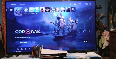Phillips 65" TV w ps5 system w 8 games