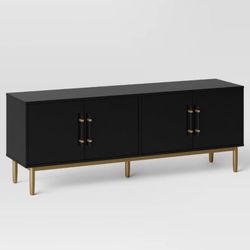 Ellery Luxe Tv Stand For TVs Up To 60” Black - Threshold Gold-Finish Legs Wood Frame, Storage