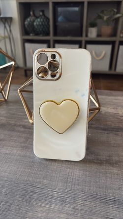 Pop out, iPhone 16, White /Gold Heart Phone Case