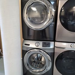 Used In Excellent Condition Samsung Front Load Washer And Stackable Gas Dryer Set In Black Stainless Steel 