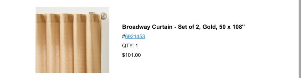 Broadway Curtain - Set of 2, Gold, 50 x 108"