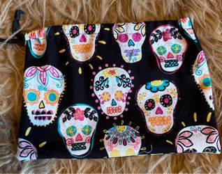 Black with White Skulls Gothic Makeup Bag Fabric with 6x8” Handmade