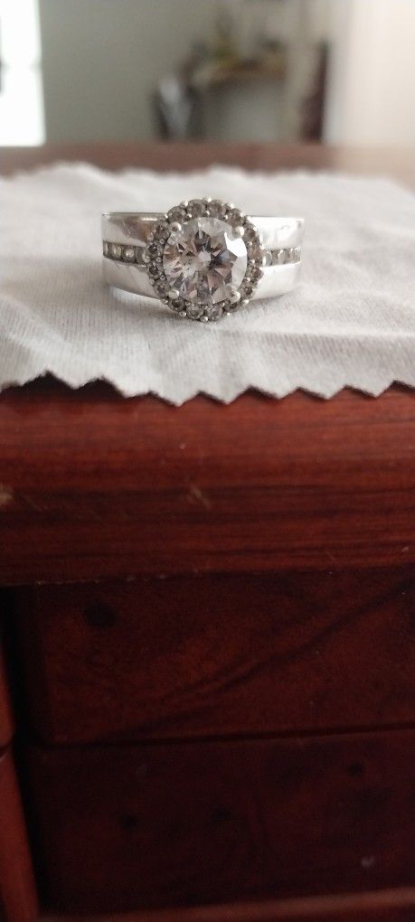 Size 7 Sterling Silver & Moissionite Engagement Ring