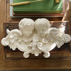 Vintage Cherub Angel Wall Plaque Baroque Coquette Style Wall Decor 16”