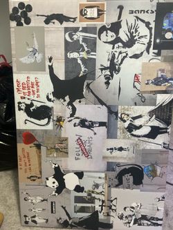 Banksy-Inspired collage canvas wall art