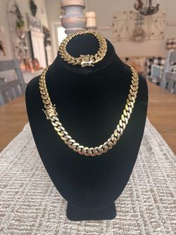 12mm Cuban Link Set 20” Necklace  8.5” Bracelet Gold Plated