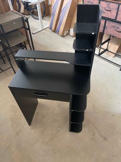 Assembled Small Black Vanity Desk with Shelves (No Mirror)