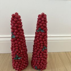 Red cranberry holiday candles - set of two