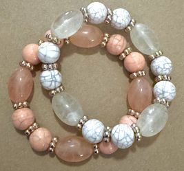 Polished stone beaded bracelet set (2)