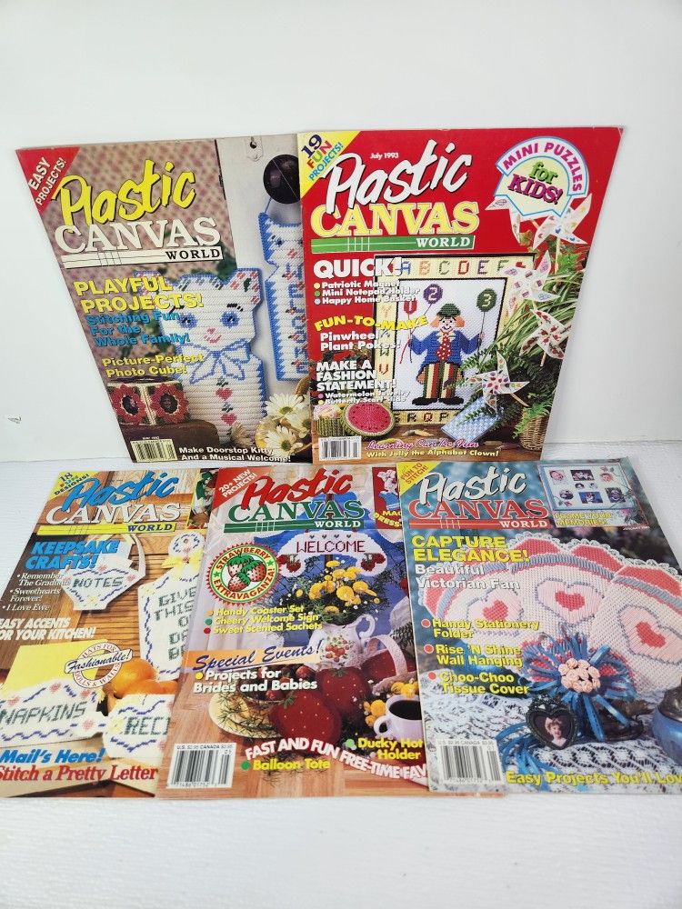 Vtg Plastic Canvas World Magazine Lot Of 5