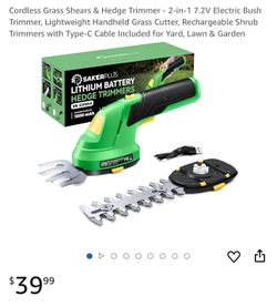 Cordless Grass Shears & Hedge Trimmer - 2-in-1 7.2V Electric Bush Trimmer, Lightweight Handheld Grass Cutter, Rechargeable Shrub Trimmers with Type-C 