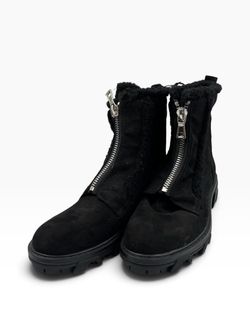 NEW Unisa Front Zip Boots Women’s 9 Black Faux Suede & Shearling trim NWT