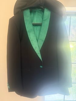 Black Blazer Tux with Green Satin Lapels