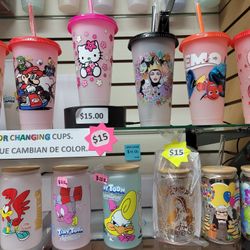Changing Color Cups Price In Pictures. Glass And Plastic.