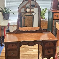 Vintage Vanity With Mirror And Bench