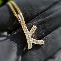 14k yellow gold 0.8 CTW diamond letter K pendant charm