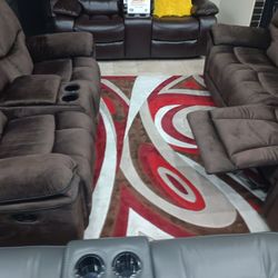 *Weekend Special*---Barcelona Classic Brown Fabric Reclining 3 Piece Sets---Now $1199---Delivery And Financing👏