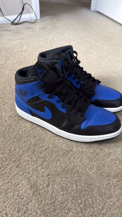 Air Jordan 1 Mid Men’s Black/Blue Colorblock Leather Mid-Top Sz 11.5