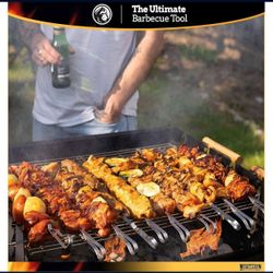 17” Steel Skewers For Grilling, Reusable Flat Metal