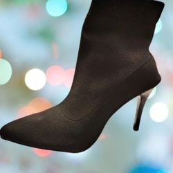 Brand-New Black Stretchy-Fabric Sock Ankle/Low-Calf Pull-On Stiletto Booties