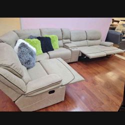 *June Sale Event!!!*---Sophisticated Alejandra Mocha Microfiber Reclining Sectional Sofa---Delivery And Financing Available😉