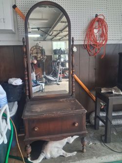 Antique Wood Vanity with Arched Mirror
