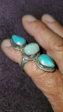 Vintage 60'S Silver Elongated Three Stone Ring 