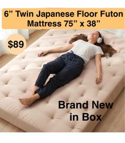 BRAND NEW 6” Twin Japanese Floor Futon Mattress 100% Cotton Washable Cover Foldable 75" x 39" Twin Size 6" Thick Tatami Mat Sleeping Pad, Roll Up Floo