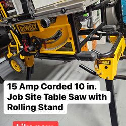 DEWALT 15 Amp Corded 10 In Job Site Table Saw With Rolling Stand Like New 