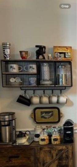 Black Metal Wire Wall Shelf with Mug Hooks