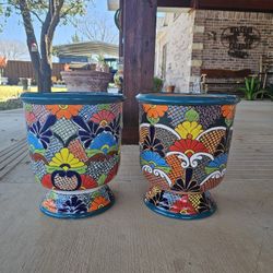 Talavera Green Rim Urns. Clay Pots. Planters. Plants, Pottery. $65 cada una