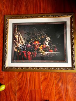 Home Interiors  Cherub Fruits Grapes Picture frame gold
