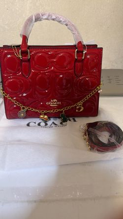 Coach Red Patent Leather Signature Handbag