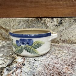 Vintage Handmade And Handpainted Stoneware Crock  With One Handle Unmarked
