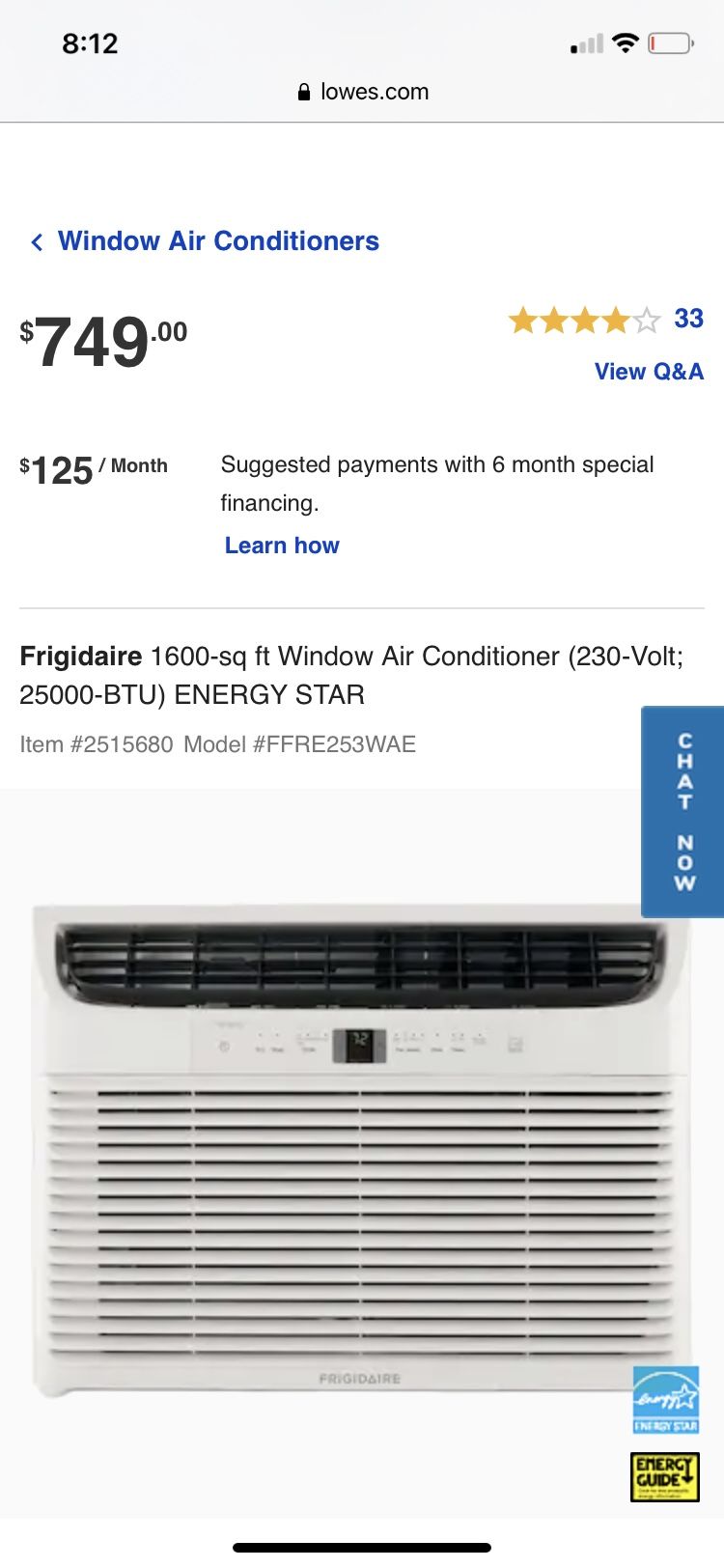 Fridgidaire AC unit 25,000 BTU. BRAND NEW NEVER OPENED