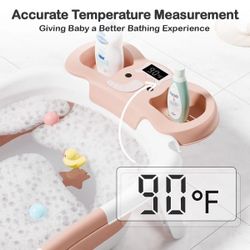 Foldable Elephant Baby Bathtub for Infants and Toddlers with Soft Cushion and Thermometer