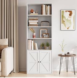 71” Tall 5-Tier Farmhouse Bookshelf with Adjustable Shelves – 31.5” Wide
