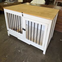 WH 39.4" Furniture-Style Dog Crate for Small & Medium Dogs - Foldable Wood Dog Kennel for Indoor/Outdoor Use, White